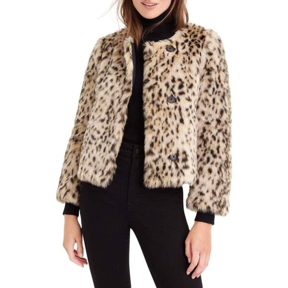 J. Crew Jackets & Blazers - J. Crew Size Medium Cropped Faux Fur Coat in Snow Leopard